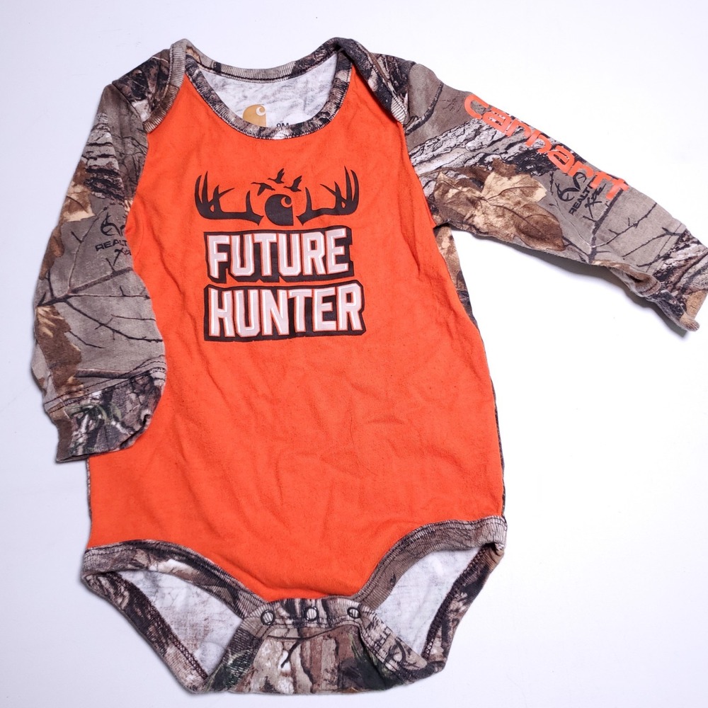 Carhartt Bodysuit 9M Orange Camo Future Hunter Realtree Long Sleeve Baby